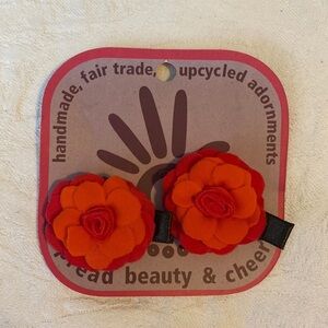 Lucuma Designs Red Flower Alligator Hair Clip Barrettes Fair Trade Handmade NEW